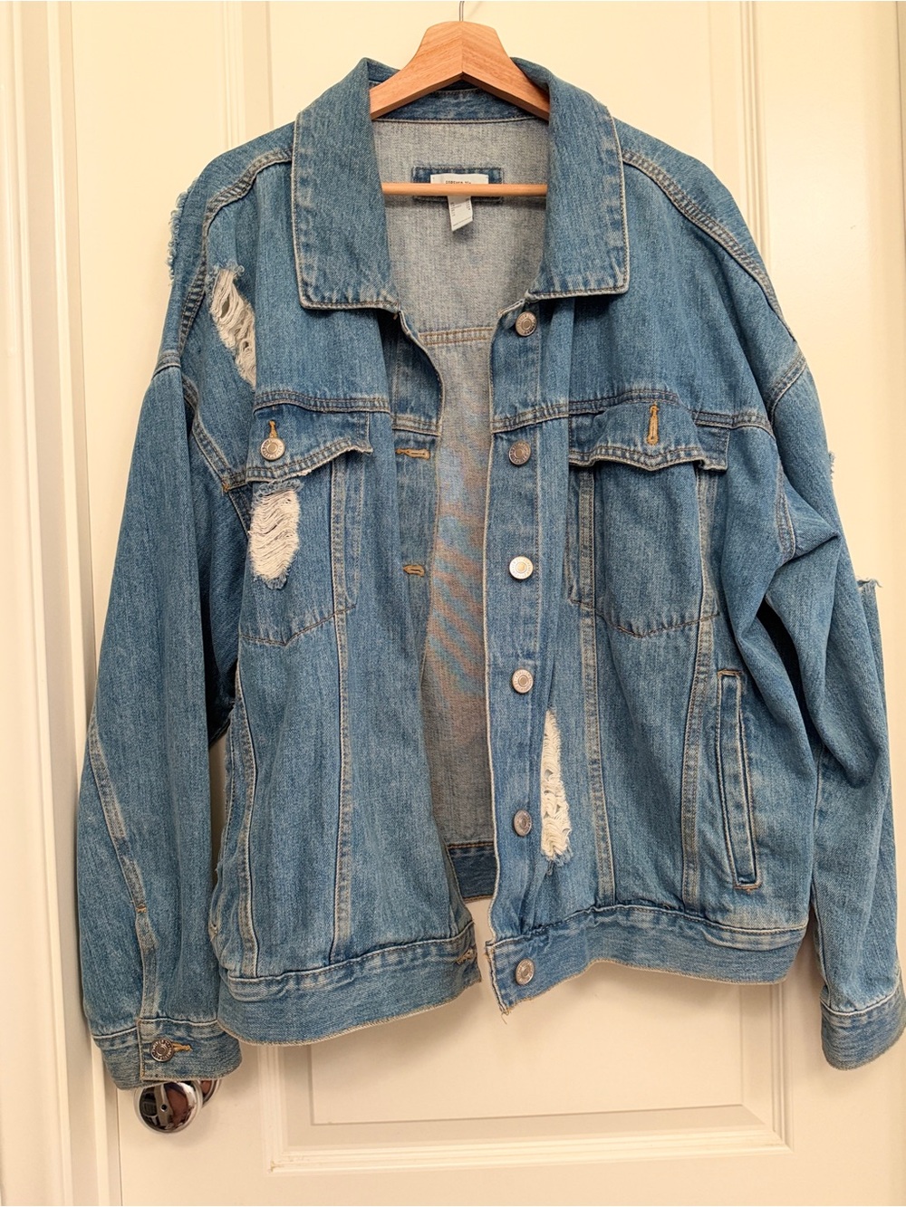 Forever 21 Light Blue Distressed Denim Jacket